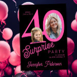 Invitation Surprise 40 modern 2 photo 40th birthday<br><div class="desc">Trendy bold typography women's 40th birthday surprise party invitation with 2 photos and modern black and pink design in retro style script. Easy to personalize with your text and pictures.     Digital download available, </div>