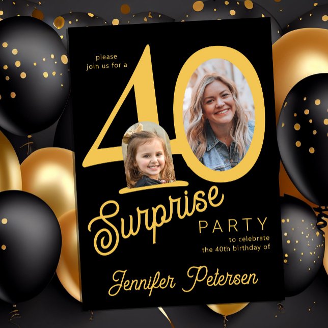 Invitation Surprise 40 moderne 2 photo 40e anniversaire  (Créateur téléchargé)