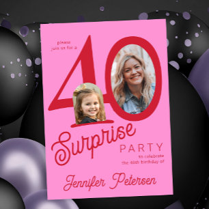Invitation Surprise 40 moderne rose rouge 2 photo 40e anniver