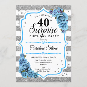 Invitation Surprise 40e anniversaire - Argent Blanc Bleu