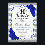 Invitation Surprise 40e anniversaire - Argent Blanc Royal Blu<br><div class="desc">Invitation surprise 40e anniversaire. Blanc féminin,  bleu royal design avec fausse parties scintillant argent. Comprend des bandes,  des roses,  des caractères de script et des confettis. Parfait pour une soirée d'anniversaire élégante. Peut être personnalisé pour montrer n'importe quel âge. Message-moi si vous avez besoin d'une personnalisation plus poussée.</div>