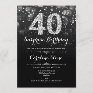 Invitation Surprise 40e anniversaire - Argent noir