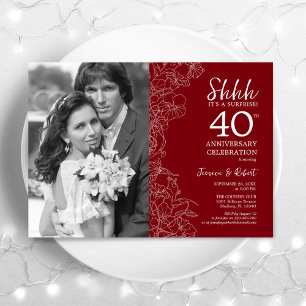 Invitation Surprise 40e anniversaire avec photo - Blanc rouge