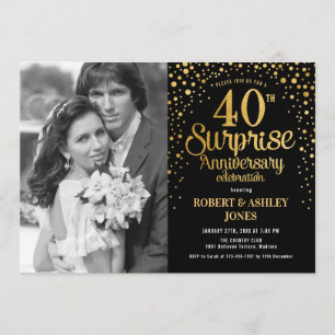 Invitation Surprise 40e anniversaire avec photo - Noir Or