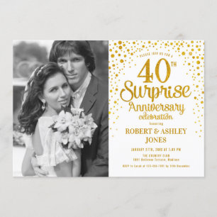 Invitation Surprise 40e anniversaire avec photo - Or blanc