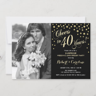 Invitation Surprise 40e anniversaire avec photo - Or Noir