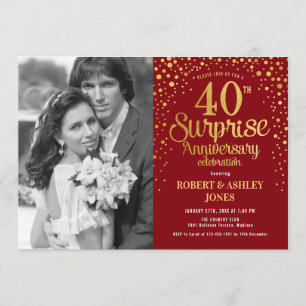 Invitation Surprise 40e anniversaire avec photo - Or rouge