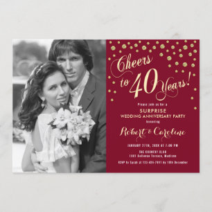 Invitation Surprise 40e anniversaire avec photo - Or Rouge