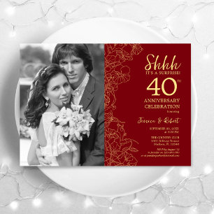 Invitation Surprise 40e anniversaire avec photo - Red Gold