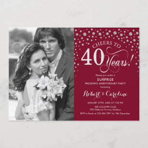 Invitation Surprise 40e anniversaire avec photo rouge argent