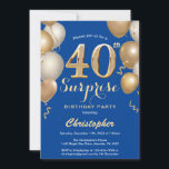 Invitation Surprise 40e Anniversaire Ballons Bleus et Dorés<br><div class="desc">Invitation avec confettis pour surprise 40e anniversaire avec ballons bleus et dorés. Pour une personnalisation plus poussée,  veuillez cliquer sur le bouton "Personnaliser" et utiliser notre outil de conception pour modifier ce modèle.</div>