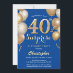 Invitation Surprise 40e Anniversaire Ballons Bleus et Dorés<br><div class="desc">Invitation avec confettis pour surprise 40e anniversaire avec ballons bleus et dorés. Pour une personnalisation plus poussée,  veuillez cliquer sur le bouton "Personnaliser" et utiliser notre outil de conception pour modifier ce modèle.</div>