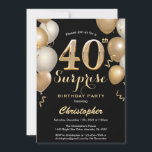 Invitation Surprise 40e anniversaire Ballons Noir et Or<br><div class="desc">Surprise 40e anniversaire Black and Gold Balloons Confetti Invitation. Pour plus de personnalisation,  cliquez sur le bouton "Customiser" et utilisez notre outil de conception pour modifier ce modèle.</div>