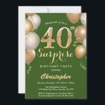 Invitation Surprise 40e anniversaire Ballons verts et or<br><div class="desc">Surprise 40e anniversaire Green and Gold Balloons Confetti Invitation. Pour plus de personnalisation,  cliquez sur le bouton "Customiser" et utilisez notre outil de conception pour modifier ce modèle.</div>