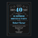 Invitation Surprise 40e anniversaire - Black Blue<br><div class="desc">Surprise 40th Birthday Invitation Elégant tableau de bord rétro,  noir,  bleu et blanc. Bravo à 40 ans ! Peut être customisé pour montrer n'importe quel âge.</div>