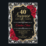 Invitation Surprise 40e anniversaire - Black Gold Red Invitat<br><div class="desc">Invitation surprise 40e anniversaire. Dessin noir féminin,  rouge avec parties scintillant en or. Caractéristiques damask pattern,  roses rouges,  police de script et confetti. Parfait pour une soirée d'anniversaire élégante. Peut être personnalisé pour montrer n'importe quel âge. Message-moi si vous avez besoin d'une personnalisation plus poussée.</div>