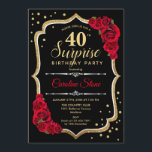 Invitation Surprise 40e anniversaire - Black Gold Red Invitat<br><div class="desc">Invitation surprise 40e anniversaire. Dessin noir féminin,  rouge avec parties scintillant en or. Comprend des roses rouges,  des caractères de script et des confettis. Parfait pour une soirée d'anniversaire élégante. Peut être personnalisé pour montrer n'importe quel âge. Message-moi si vous avez besoin d'une personnalisation plus poussée.</div>