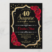 Surprise 40e anniversaire - Black Gold Red Invitat