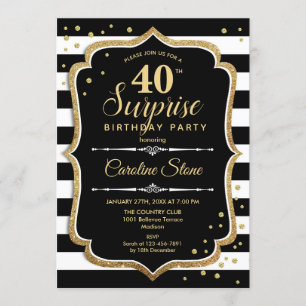 Invitation Surprise 40e anniversaire - Black White Gold