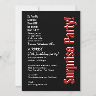 Invitation SURPRISE 40e anniversaire Black White Red