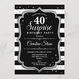 Invitation Surprise 40e anniversaire - Black White Silver