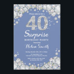 Invitation Surprise 40e anniversaire Blue Silver Diamond<br><div class="desc">Invitation surprise 40e anniversaire. Arrière - plan rouge diamant bleu et argenté en strass. Élégant invitation de Bassorh Anniversaire. Anniversaire adulte. Femmes Anniversaire. Hommes Anniversaire. Pour plus de personnalisation,  cliquez sur le bouton "Customiser" et utilisez notre outil de conception pour modifier ce modèle.</div>
