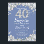 Invitation Surprise 40e anniversaire Blue Silver Diamond<br><div class="desc">Invitation surprise 40e anniversaire. Arrière - plan rouge diamant bleu et argenté Rhhinestone. Élégant invitation du Bassin d'Anniversaire. Anniversaire adulte. Les femmes,  anniversaire. Hommes Anniversaire.
Pour plus de personnalisation,  cliquez sur le bouton "Customiser" et utilisez notre outil de conception pour modifier ce modèle.</div>