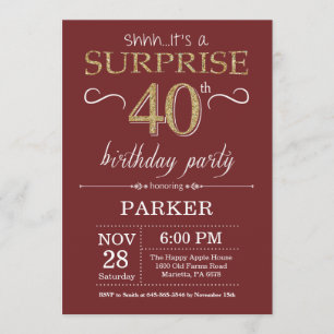 Invitation Surprise 40e anniversaire Bourgogne et Parties sci