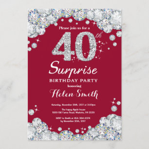 Invitation Surprise 40e anniversaire Bourgogne Rouge Argent D