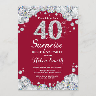 Invitation Surprise 40e anniversaire Burgundy Red Silver Diam