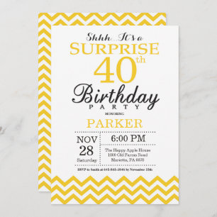 Invitation surprise 40e anniversaire Chevron jaune