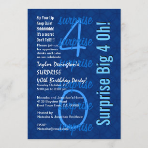 Invitation SURPRISE 40e anniversaire Couleurs de bleu F211