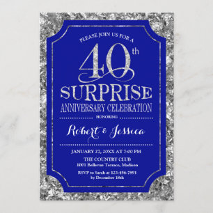 Invitation Surprise 40e anniversaire de Mariage - Argent bleu