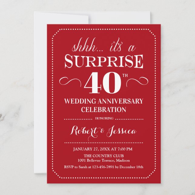 Invitation Surprise 40e anniversaire de mariage - Rouge rubis (Devant)