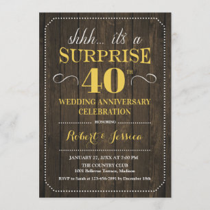 Invitation Surprise 40e anniversaire de Mariage - Wood Gold