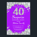 Invitation Surprise 40e anniversaire Diamant mauve et argent<br><div class="desc">Invitation surprise 40e anniversaire. Arrière - plan rouge diamant de Rhénanie violette et argentée. Élégant invitation du Bassin d'Anniversaire. Anniversaire adulte. Les femmes,  anniversaire. Hommes Anniversaire. Pour plus de personnalisation,  cliquez sur le bouton "Customiser" et utilisez notre outil de conception pour modifier ce modèle.</div>