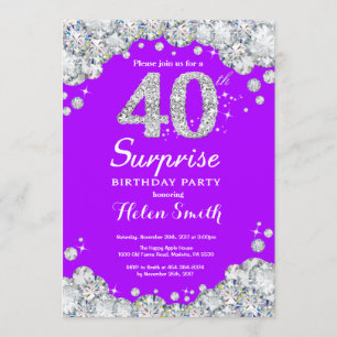 Invitation Surprise 40e anniversaire Diamant mauve et argent