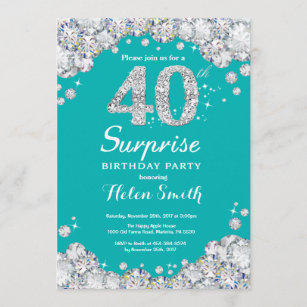 Invitation Surprise 40e anniversaire Diamant Turquoise et Arg