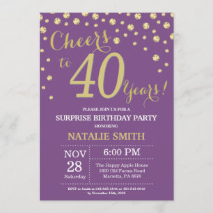 Invitation Surprise 40e anniversaire Diamant violet et or