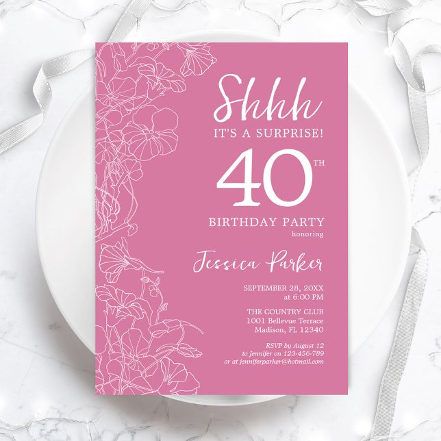 Invitation Surprise 40e anniversaire - Floral Pink (Créateur téléchargé)