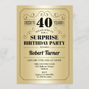 Invitation Surprise 40e anniversaire - Gold Black