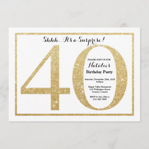Invitation surprise 40e anniversaire Gold Glitter