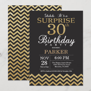 Invitation surprise 40e anniversaire Gold Glitter