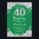 Invitation Surprise 40e anniversaire Green et Silver Diamond<br><div class="desc">Invitation surprise 40e anniversaire. Arrière - plan rouge diamant en pierre verte et argentée. Élégant invitation de Bassorh Anniversaire. Anniversaire adulte. Femmes Anniversaire. Hommes Anniversaire. Pour plus de personnalisation,  cliquez sur le bouton "Customiser" et utilisez notre outil de conception pour modifier ce modèle.</div>