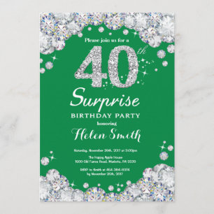 Invitation Surprise 40e anniversaire Green et Silver Diamond