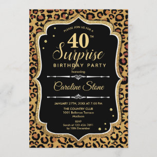 Invitation Surprise 40e anniversaire - Leopard Black Gold