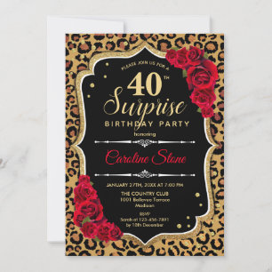 Invitation Surprise 40e anniversaire - Leopard Black Gold Red