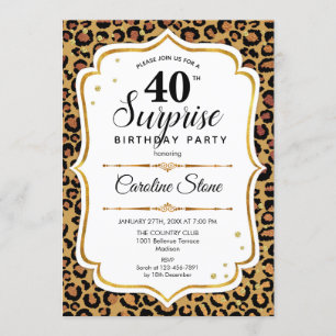 Invitation Surprise 40e anniversaire - Leopard Gold White