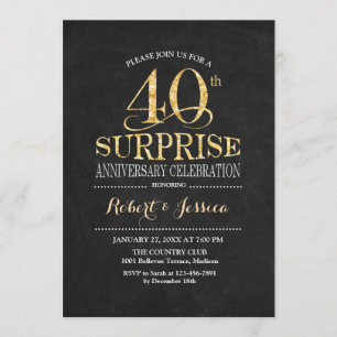Invitation Surprise 40e anniversaire Mariage Chalkboard Gold