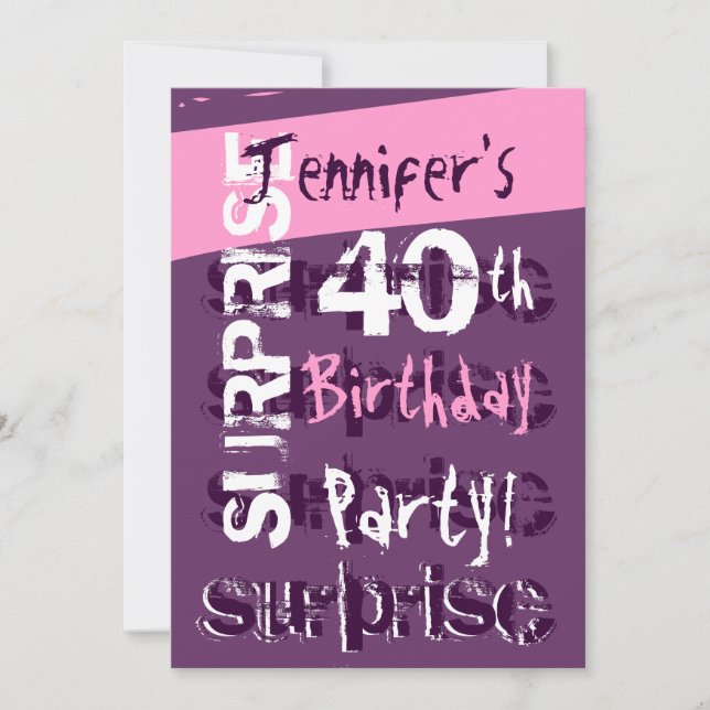 Invitation SURPRISE 40e anniversaire Modèle rose violet (Devant)